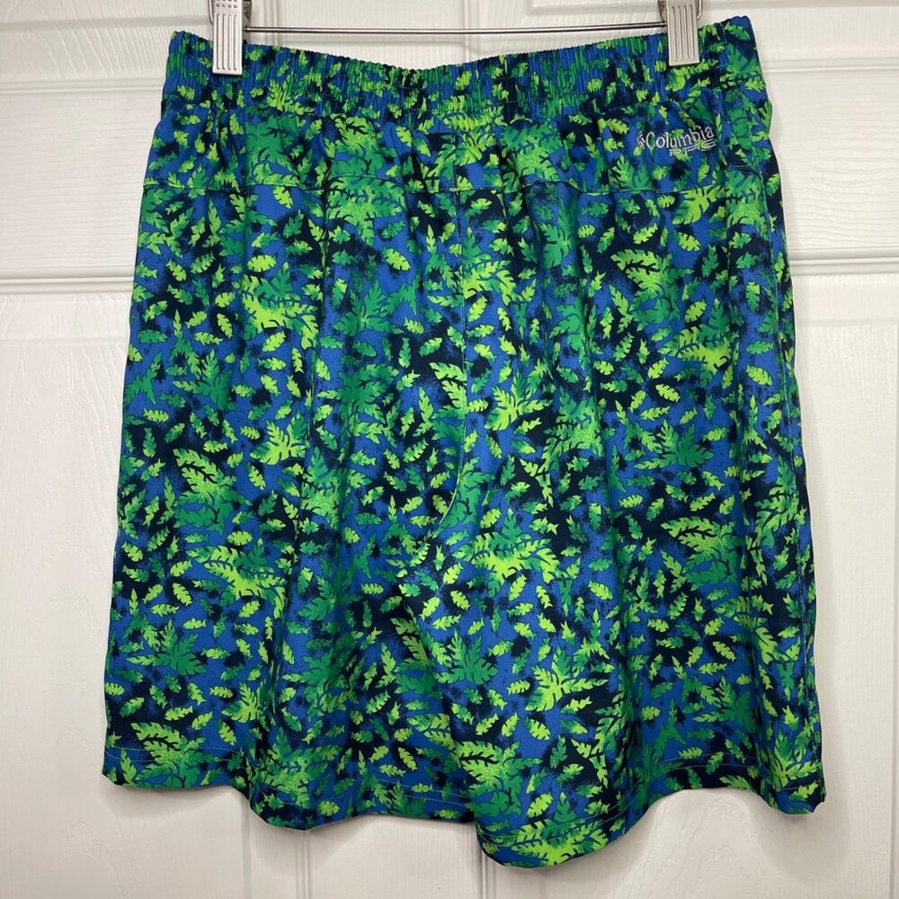 Columbia PFG Swim Trunks Boys Size Large 14/16 Blue Green Leaf Print Mesh Lined - Picture 3 of 11